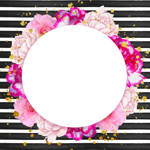 Marco de flores sobre fondo rayado - marco de fondo
  - Foto, Imagen