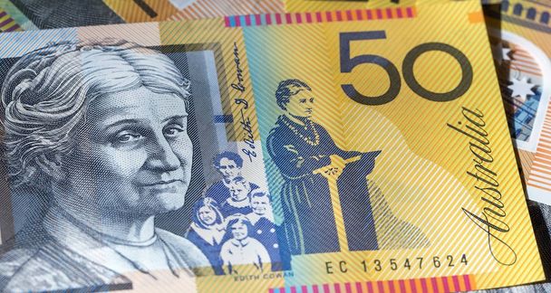 fünfzig australische Dollar im horizontalen Format - Foto, Bild