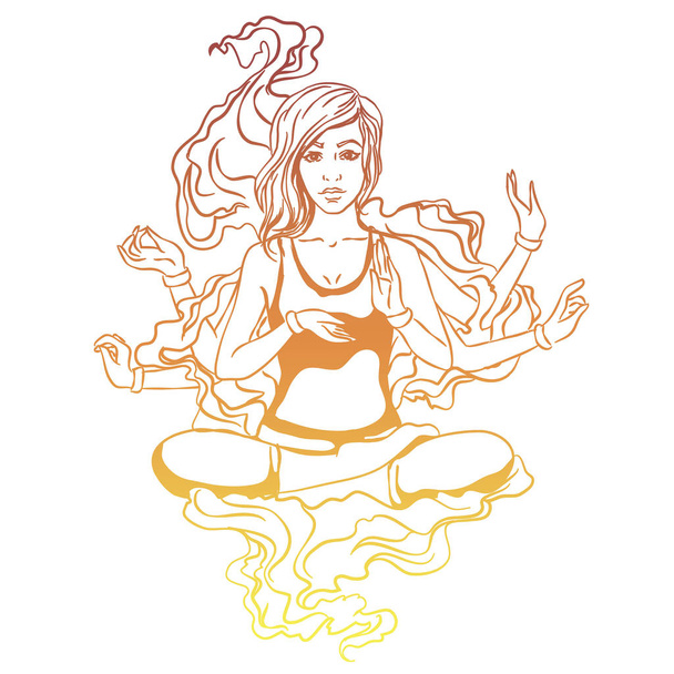 Illustration vectorielle d'une fille de yoga dans une pose de lotus. La fille est
  - Vecteur, image