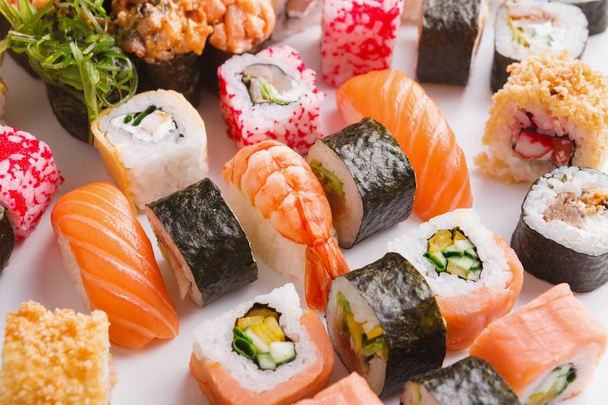 Set of sushi, maki and rolls background - Photo, Image