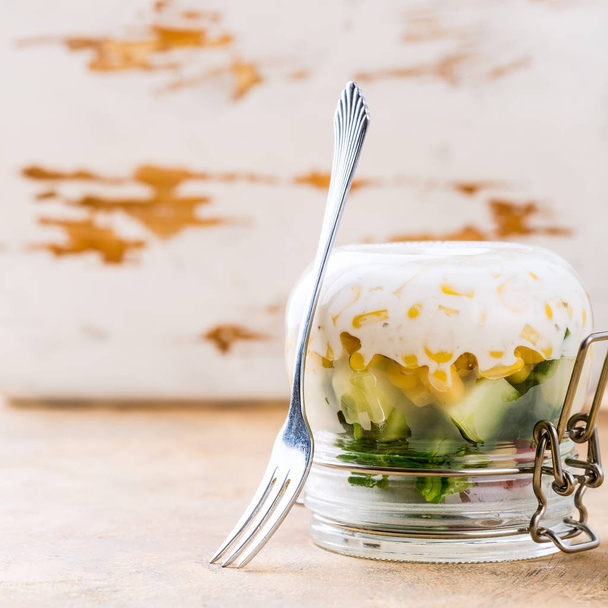 Salad in glass jar - Photo, Image