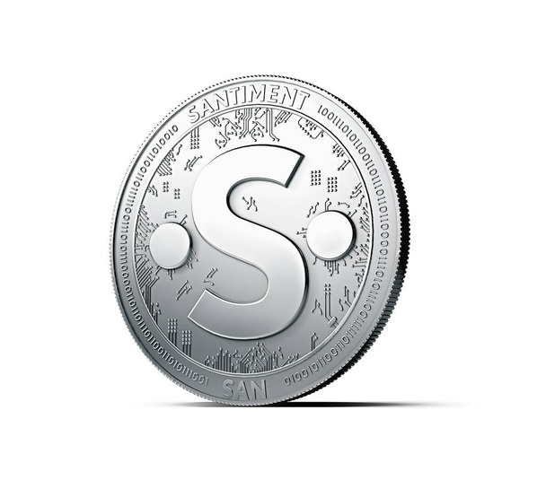 Срібна монета Santiment (San), ізольовані на білому тлі. 3D-рендерінг (нові віртуальні гроші) - Фото, зображення