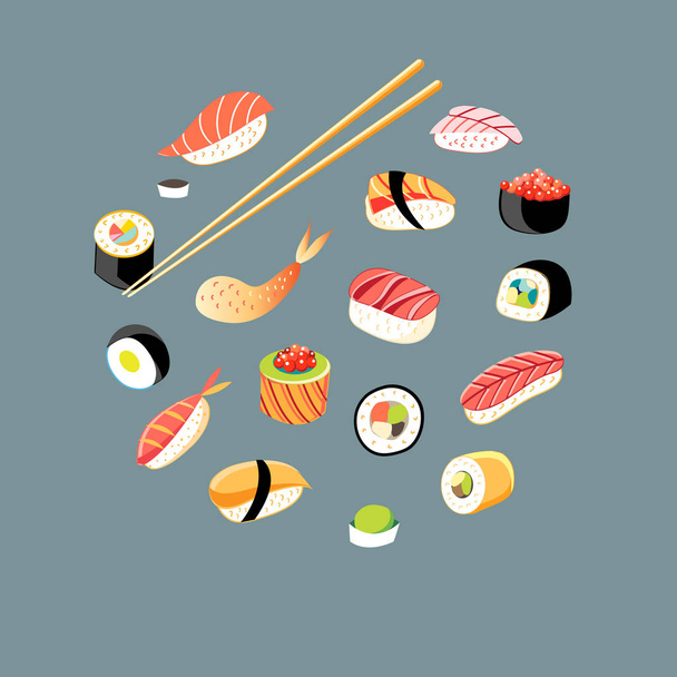 Vector beautiful set of different sushi  - ベクター画像