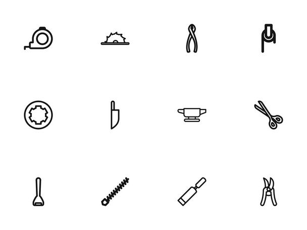 12 szerkeszthető berendezések szerkezeti ikonok beállítása Nyírás, metszőolló, üveg vágó, és szimbólumokat tartalmaz. Lehet használni a Web, mobil, Ui és Infographic Design. - Vektor, kép