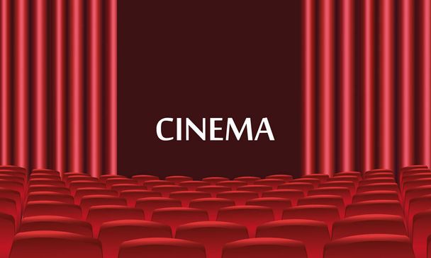 Auditório de cinema com assentos azuis e tela em branco. Ilustração vetorial
 - Vetor, Imagem