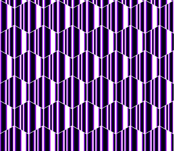 Фиолетовые, розовые, белые и черные полосатые шестиугольники, бесшовные соты, современный векторный фон
. - Вектор,изображение