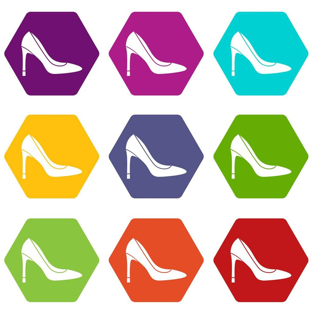 High heel shoe icon set color hexahedron - Vector, Imagen