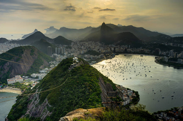 Rio de Janeiro View from Sugarloaf Mountain over the City during sunset - Photo, Image