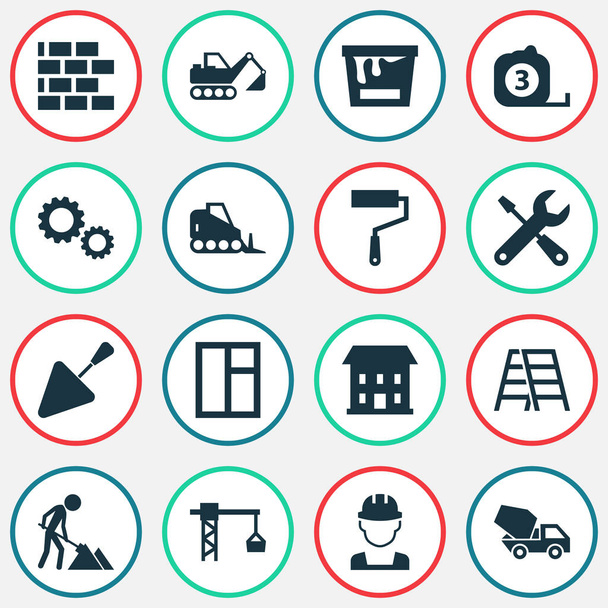 Industry icons set with tractor, paint bucket, service and other lifting hook elements. Isolated vector illustration industry icons. - Vector, Image