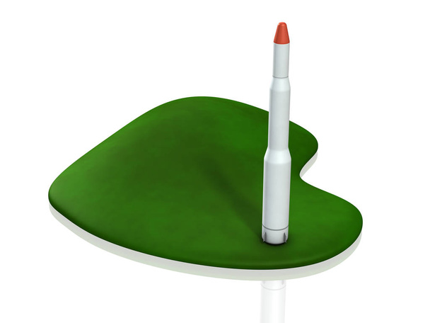 Um foguete pronto para lançamento. A ilha verde representa o território. Ilustração 3D
 - Foto, Imagem