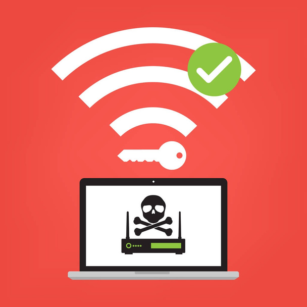 Hacker use KRACK method for steal important data with wifi hack on WPA2 key security. Vector illustration KRACK in wifi cyber security infographic concept. - Vector, Image