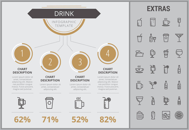 Drink infographic template, elements and icons. - Vector, afbeelding