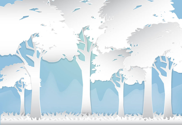 Forest and hill abstract nature background, paper art style - Вектор,изображение