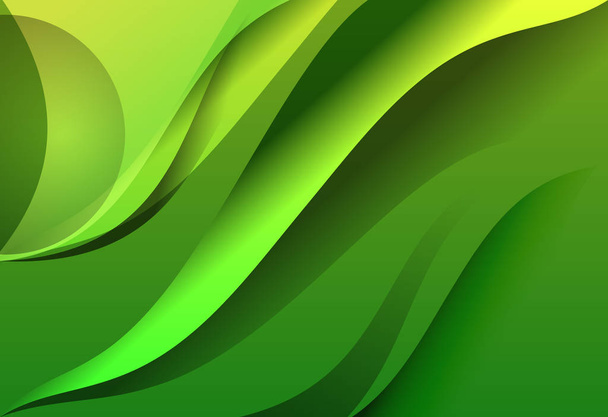 Yeşil ve sarı degrade soyut çizgi eğrisi dalgalı arka plan - Vektör, Görsel