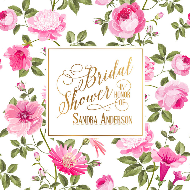 Bridal Shower invitation with flowers. - Vector, Image