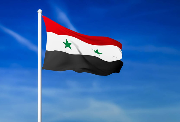 Szíria hullámzó zászlaja, a kék ég háttér - Fotó, kép