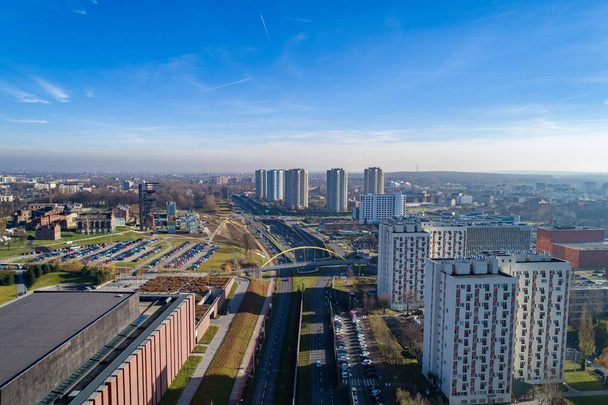 Aerial view on road and residential buildings in Katowice, - Photo, Image