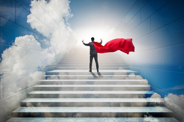 Businessman superhero successful in career ladder concept - Photo, Image