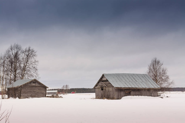 Barns On The Snow Fields - Fotoğraf, Görsel