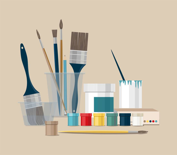 Paints, brushes, pencils, pen. Back to school. Vector Illustration - Vector, Image