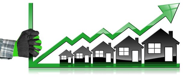 Crescente vendite immobiliari Grafico con le case
 - Foto, immagini
