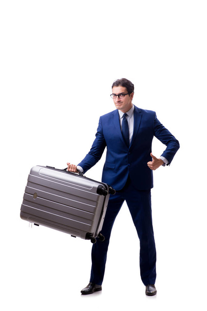 Joven empresario con maleta aislada sobre fondo blanco - Foto, imagen