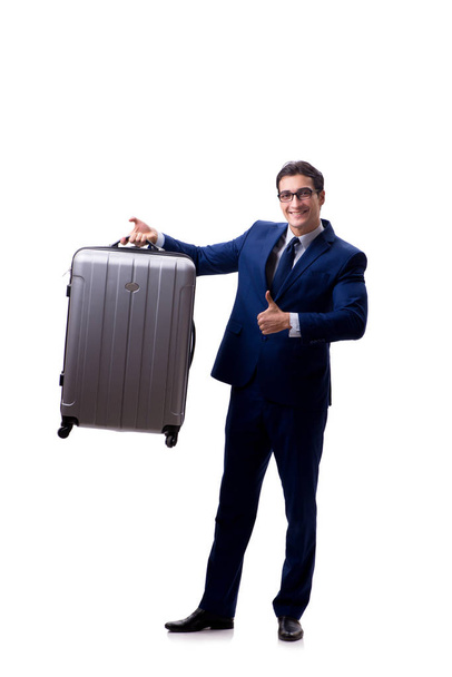 Young businessman with suitcase isolated on white background - Фото, изображение