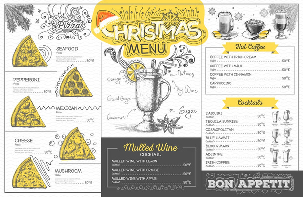 ビンテージ クリスマス メニュー デザイン。レストランのメニュー - ベクター画像