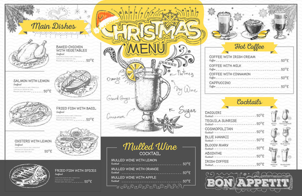 Vintage vánoční menu design. Menu restaurace - Vektor, obrázek