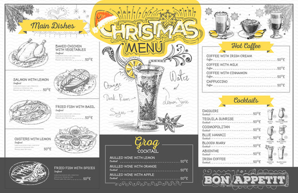 Vintage christmas menu ontwerp. Restaurant menu - Vector, afbeelding