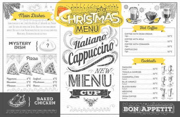 Vintage holiday christmas menu design. Restaurant menu - Vector, Image