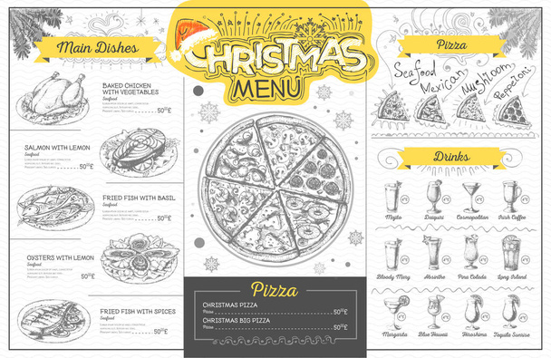 Vintage wakacje świąteczne menu Projekt. Menu restauracji - Wektor, obraz