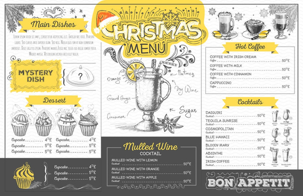 Vintage holiday christmas menu design. Restaurant menu - Vector, Image