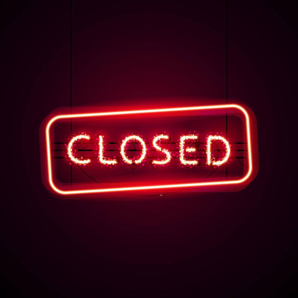 Glowing Closed Neon Sign with Glitter - Vector, Image