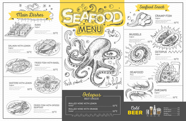 Vintage rybí menu design. Menu restaurace - Vektor, obrázek