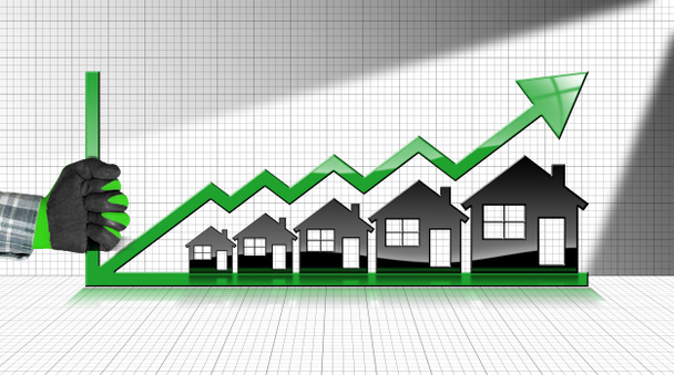 Rostoucí prodeje nemovitostí - graf s domy - Fotografie, Obrázek