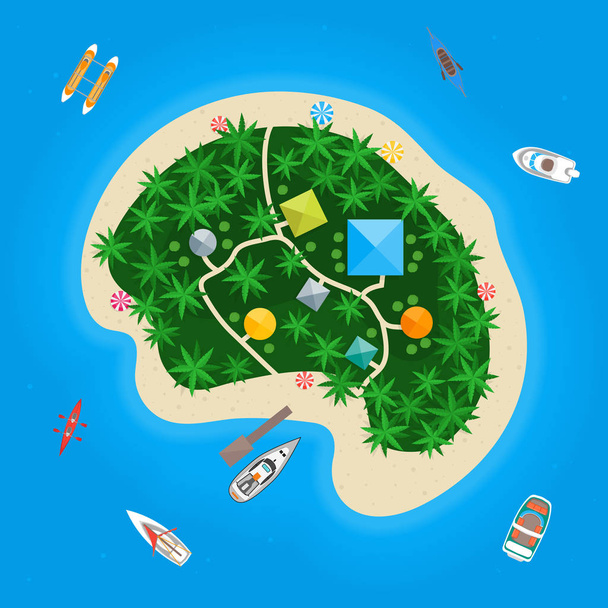 Cartoon Color Tropical Island in Water. Vector - Vektör, Görsel