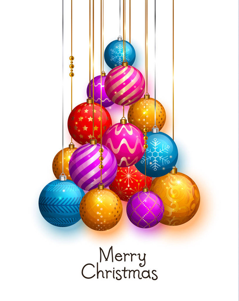 Christmas tree made of hanging baubles. Vector illustration. - Vector, Image