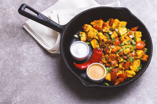 Indian cuisine. Paneer Tikka Kabab. Asian salad. Top view - Zdjęcie, obraz
