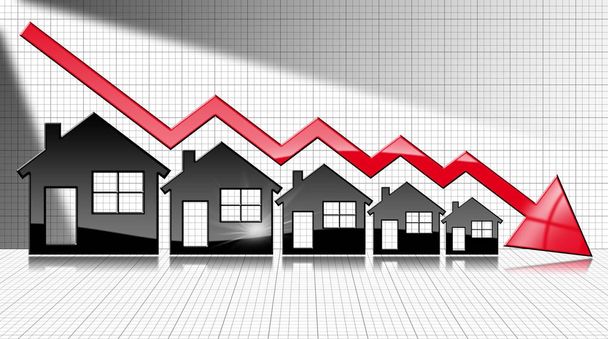 Kiinteistöjen myynnin väheneminen - Kaavio talojen kanssa
 - Valokuva, kuva
