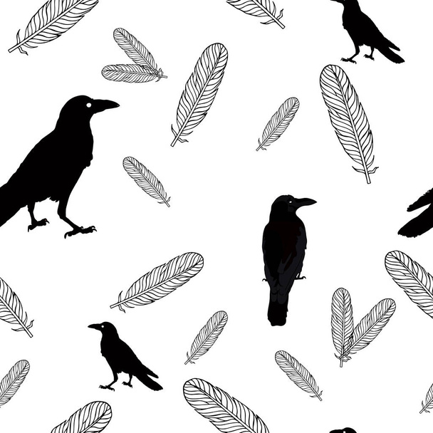 Seamless crows and feathers.  - Фото, зображення