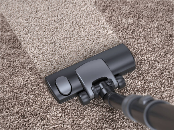 Porszívó, tisztítja a koszos szőnyeg - ház takarítás koncepció - Fotó, kép