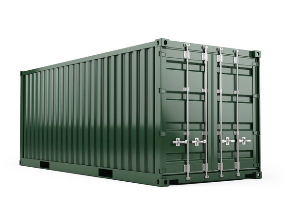 Зеленый грузовой грузовой контейнер на белом фоне
 - Фото, изображение