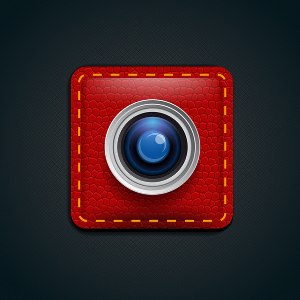 Camera icon on leather button - Vector, Image