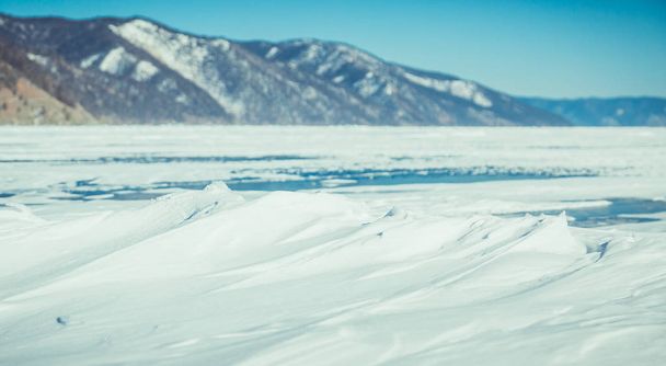Baikal Lake. Winter Landscape in Siberia. Ice - Zdjęcie, obraz