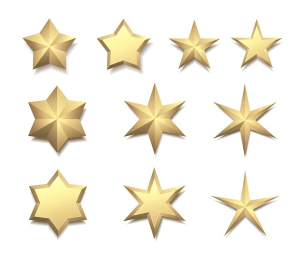 Set of golden 3d stars  - Vektor, Bild
