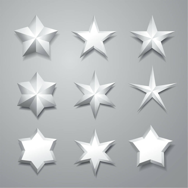 Set of silver  3d stars - Vector, Image