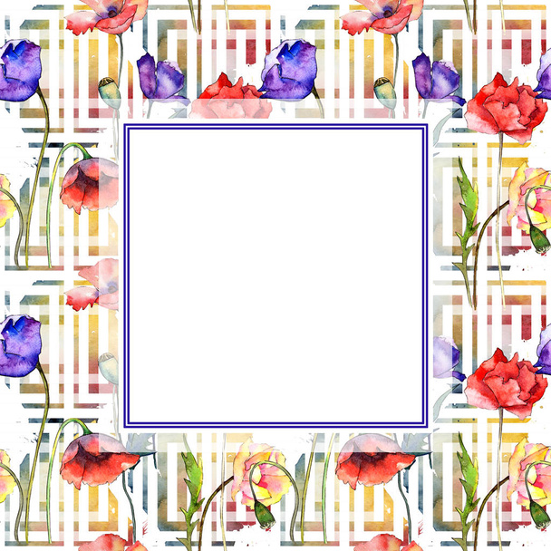Wildflower poppy flower frame in a watercolor style. - Фото, изображение