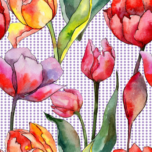 Wildflower tulip flower pattern in a watercolor style. - Valokuva, kuva