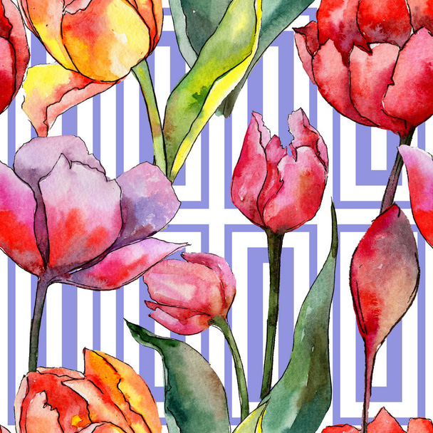 Patrón de flor de tulipán silvestre en un estilo de acuarela
. - Foto, Imagen